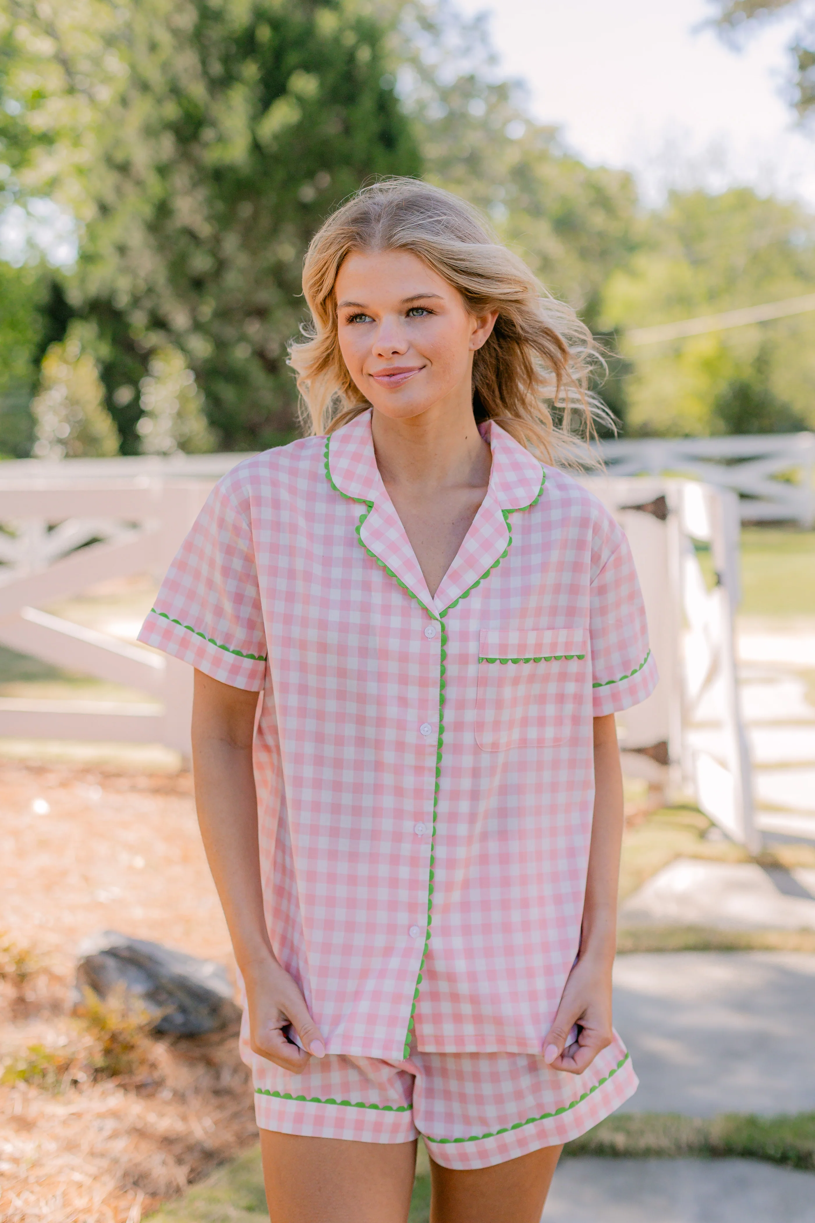 CLASSIC GINGHAM CHECK SHORT PAJAMAS W/ RIC RAK TRIM - Image 10