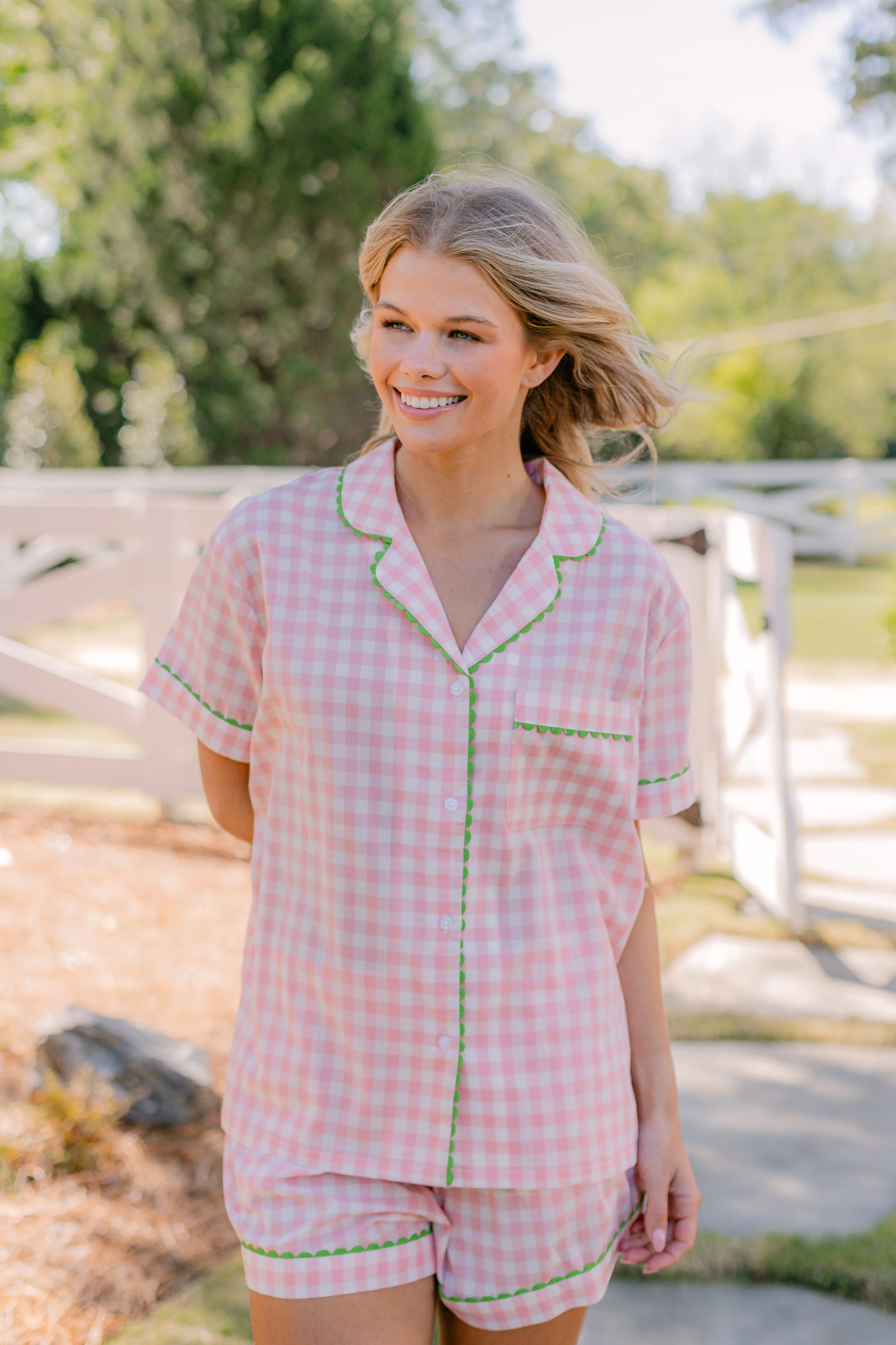 CLASSIC GINGHAM CHECK SHORT PAJAMAS W/ RIC RAK TRIM - Image 5