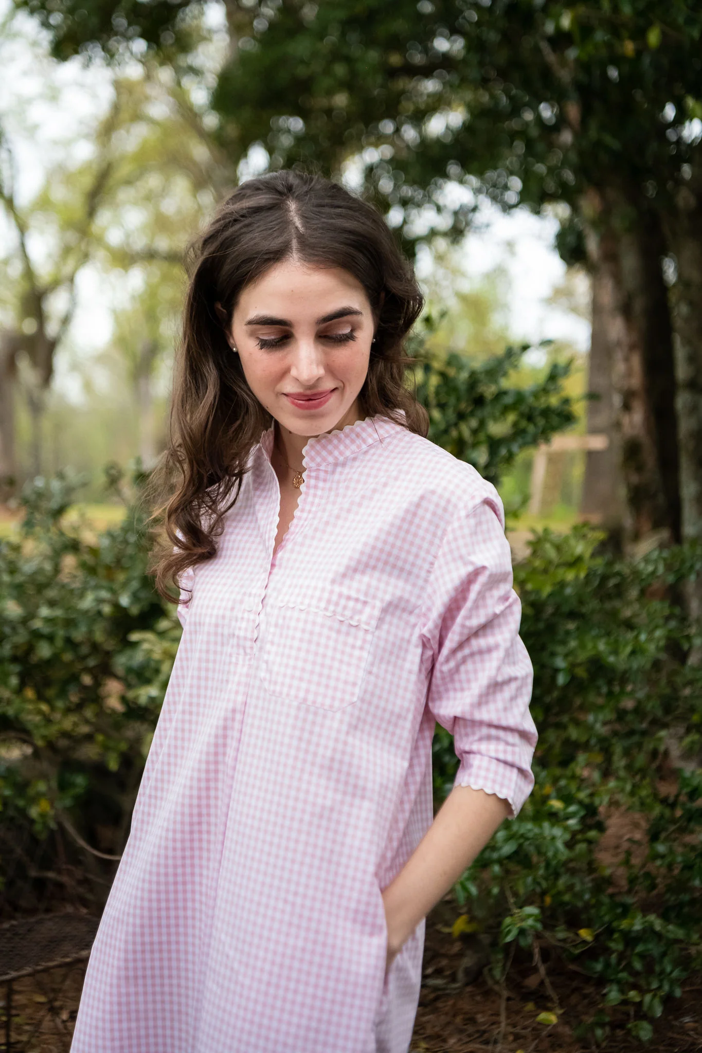 GINGHAM COTTON NIGHTSHIRT WITH RIC RAC TRIM - Image 10