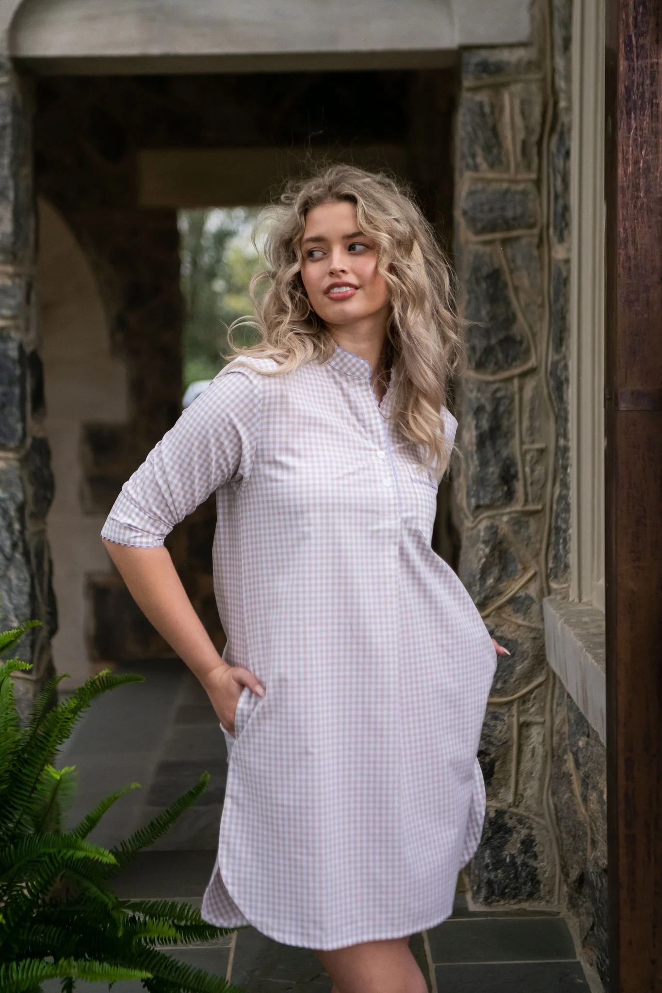 GINGHAM COTTON NIGHTSHIRT WITH RIC RAC TRIM - Image 11