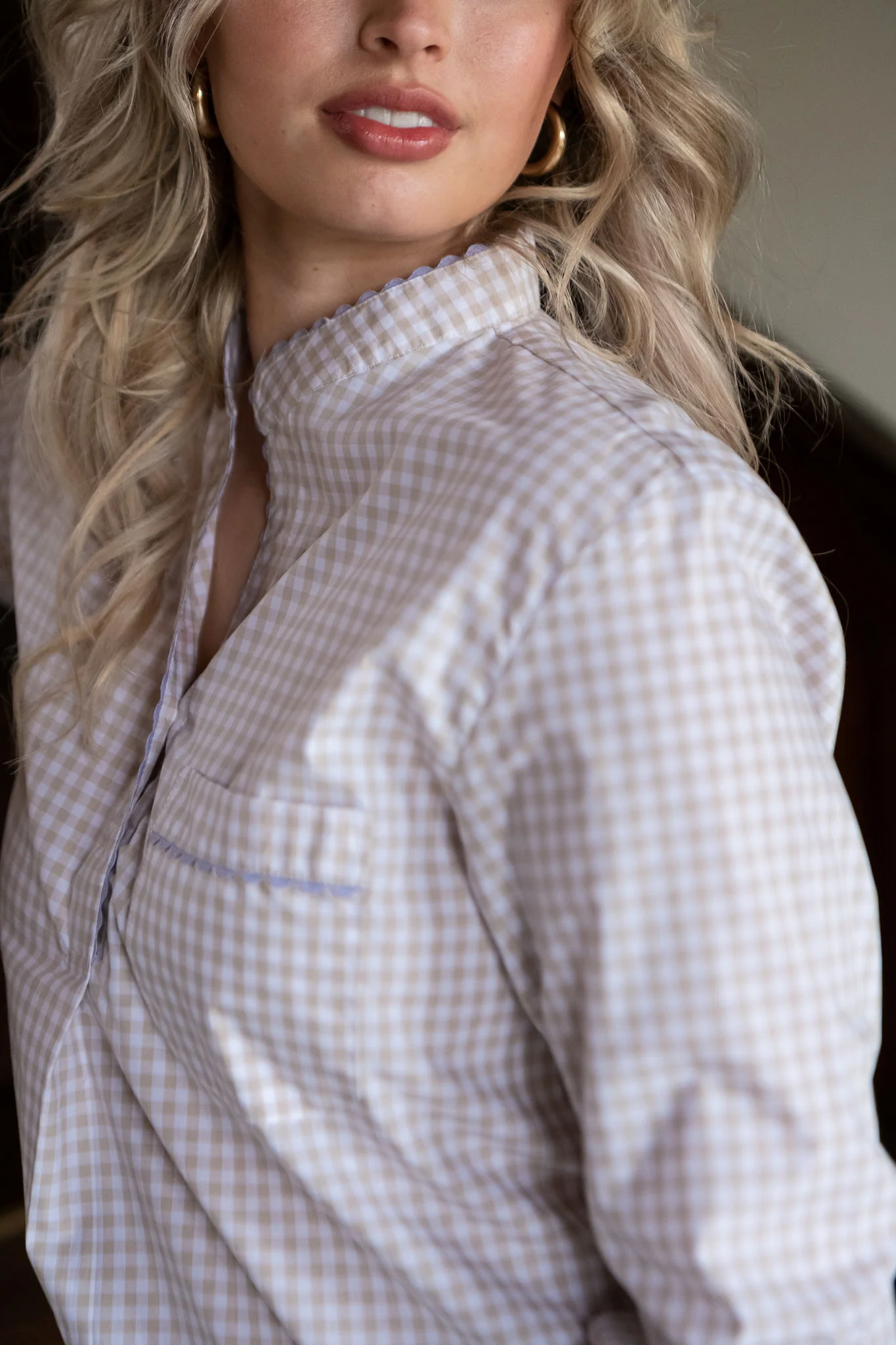 GINGHAM COTTON NIGHTSHIRT WITH RIC RAC TRIM - Image 12