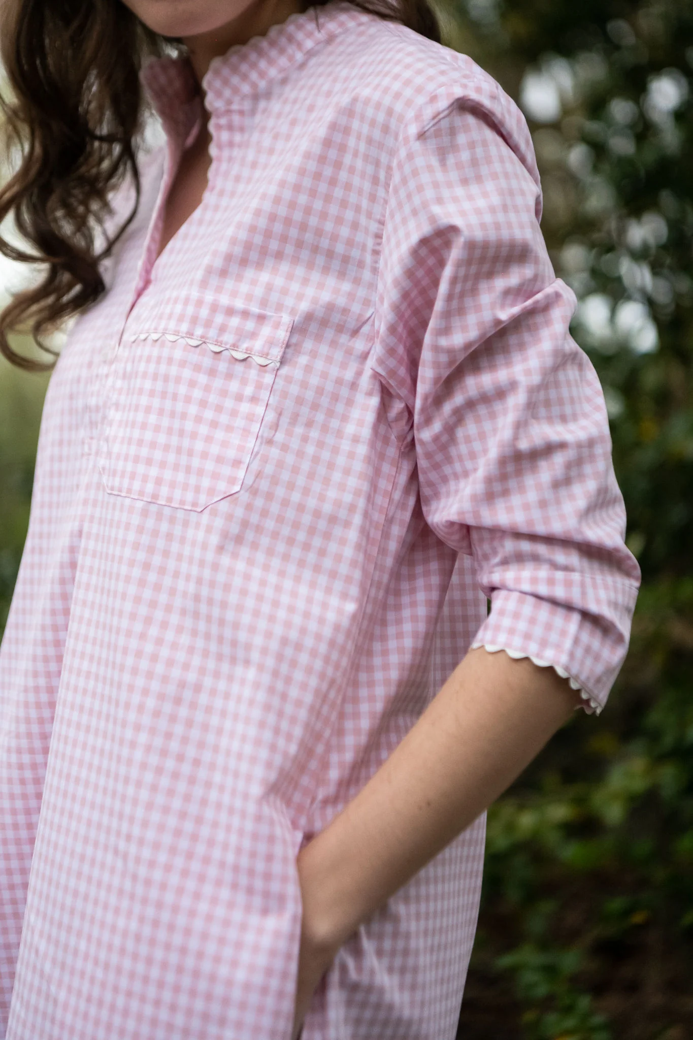 GINGHAM COTTON NIGHTSHIRT WITH RIC RAC TRIM - Image 13