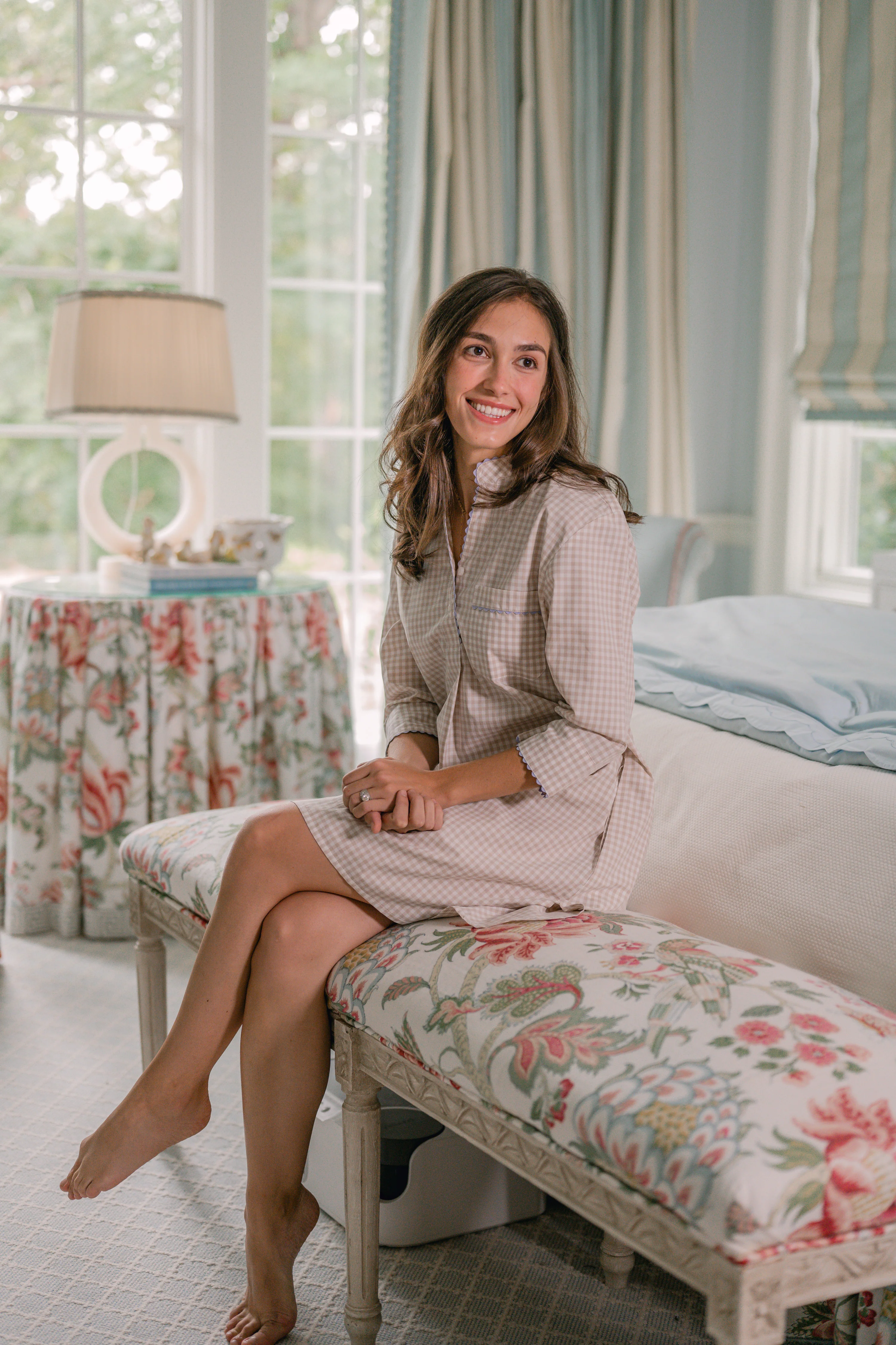 GINGHAM COTTON NIGHTSHIRT WITH RIC RAC TRIM - Image 20