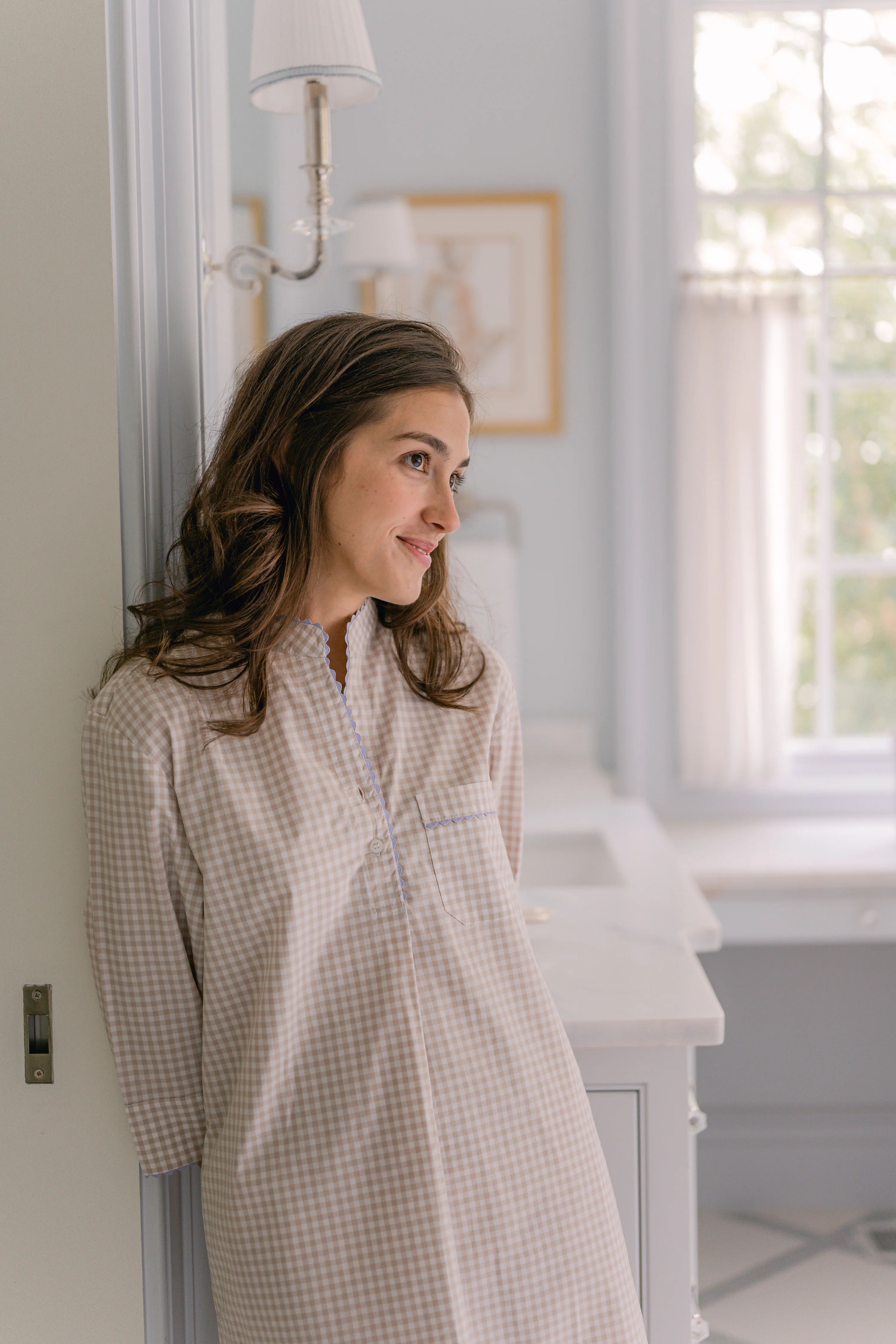 GINGHAM COTTON NIGHTSHIRT WITH RIC RAC TRIM - Image 21
