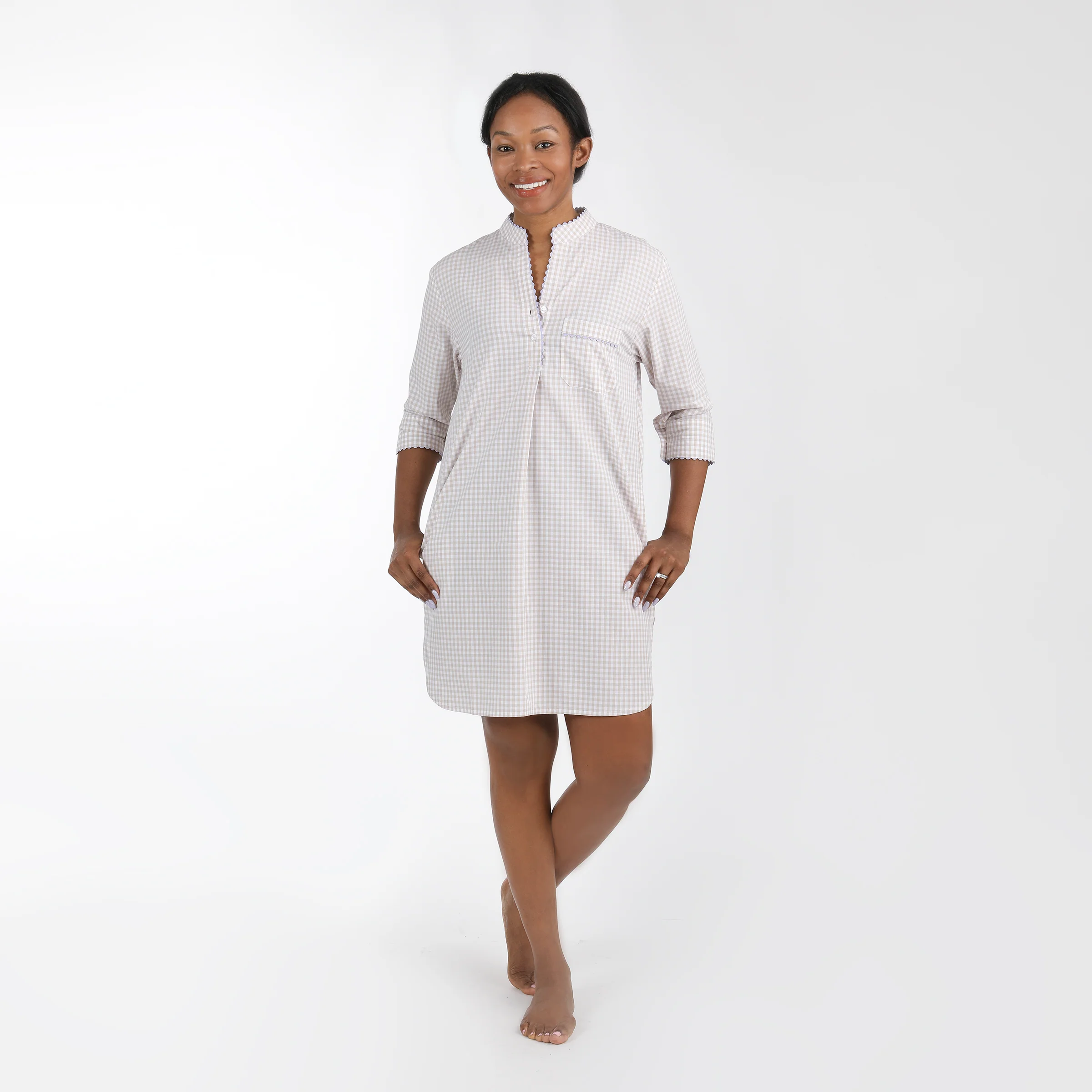 GINGHAM COTTON NIGHTSHIRT WITH RIC RAC TRIM - Image 3
