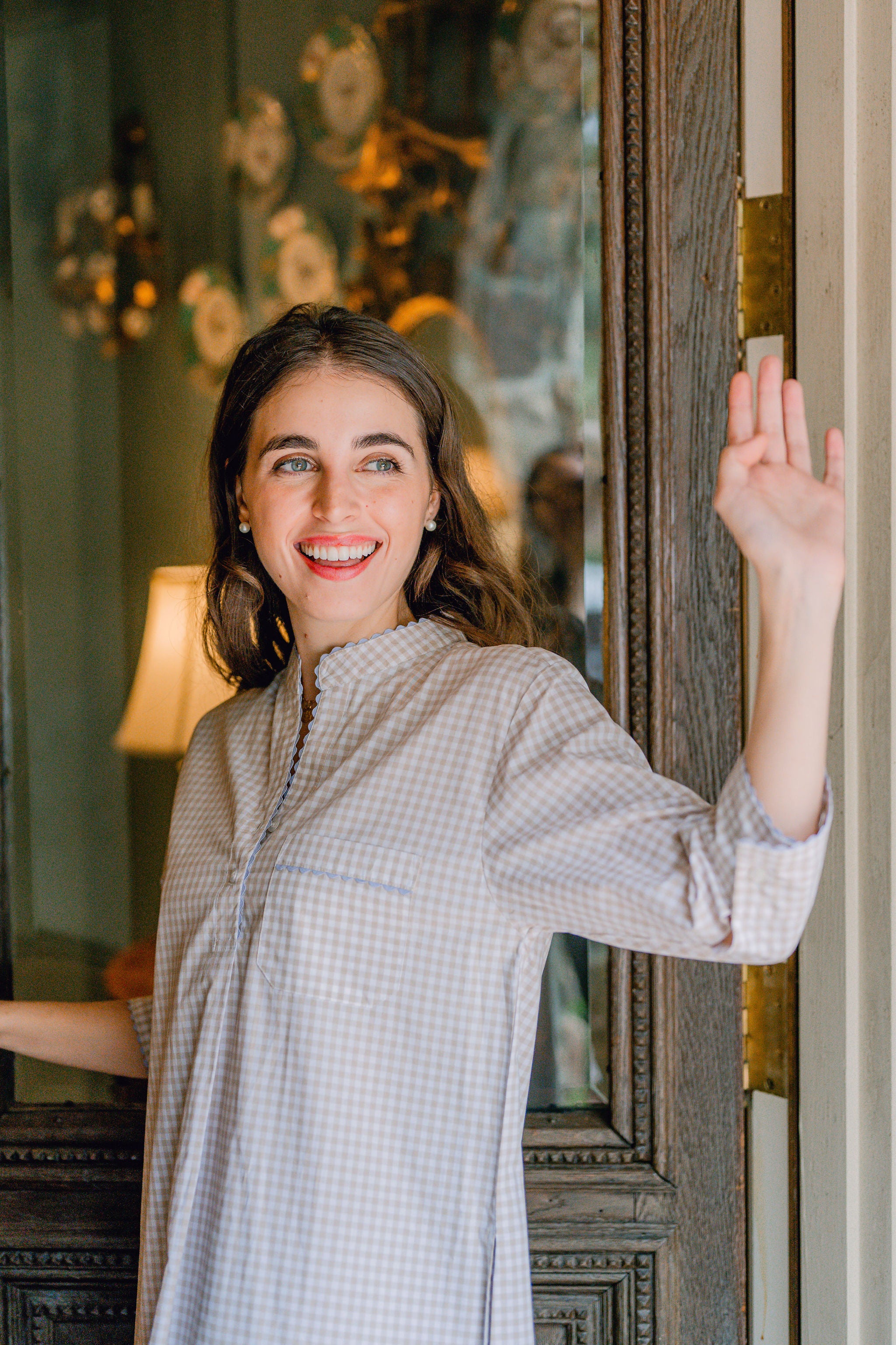 GINGHAM COTTON NIGHTSHIRT WITH RIC RAC TRIM - Image 30
