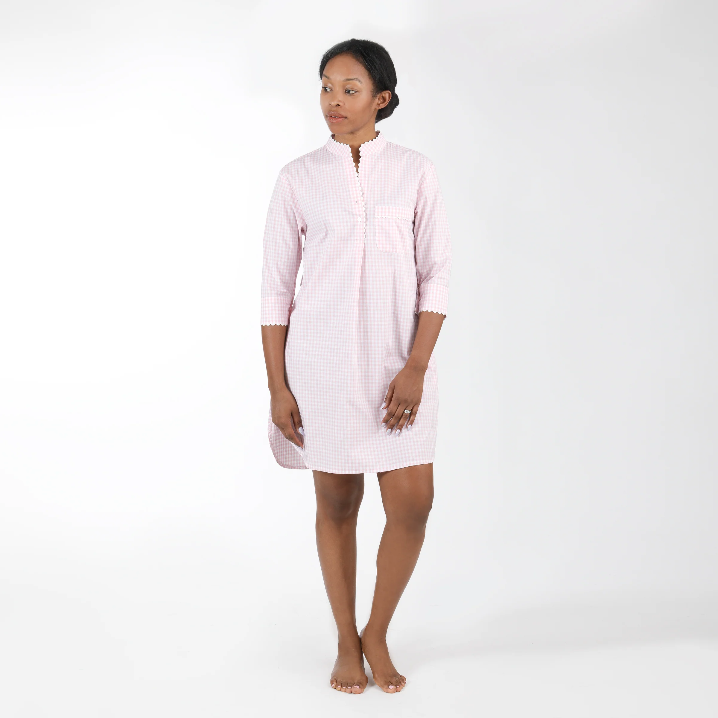 GINGHAM COTTON NIGHTSHIRT WITH RIC RAC TRIM - Image 4