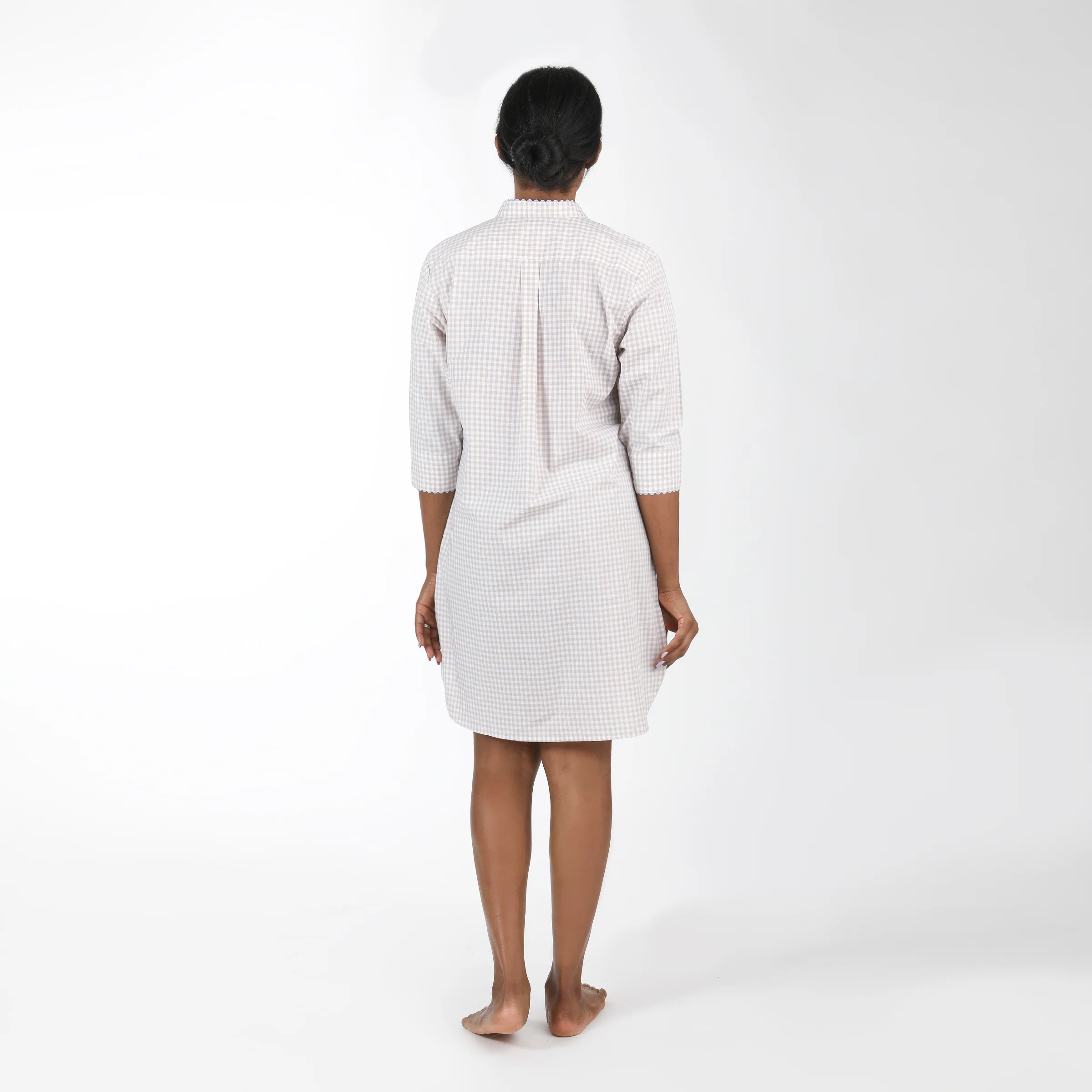 GINGHAM COTTON NIGHTSHIRT WITH RIC RAC TRIM - Image 5