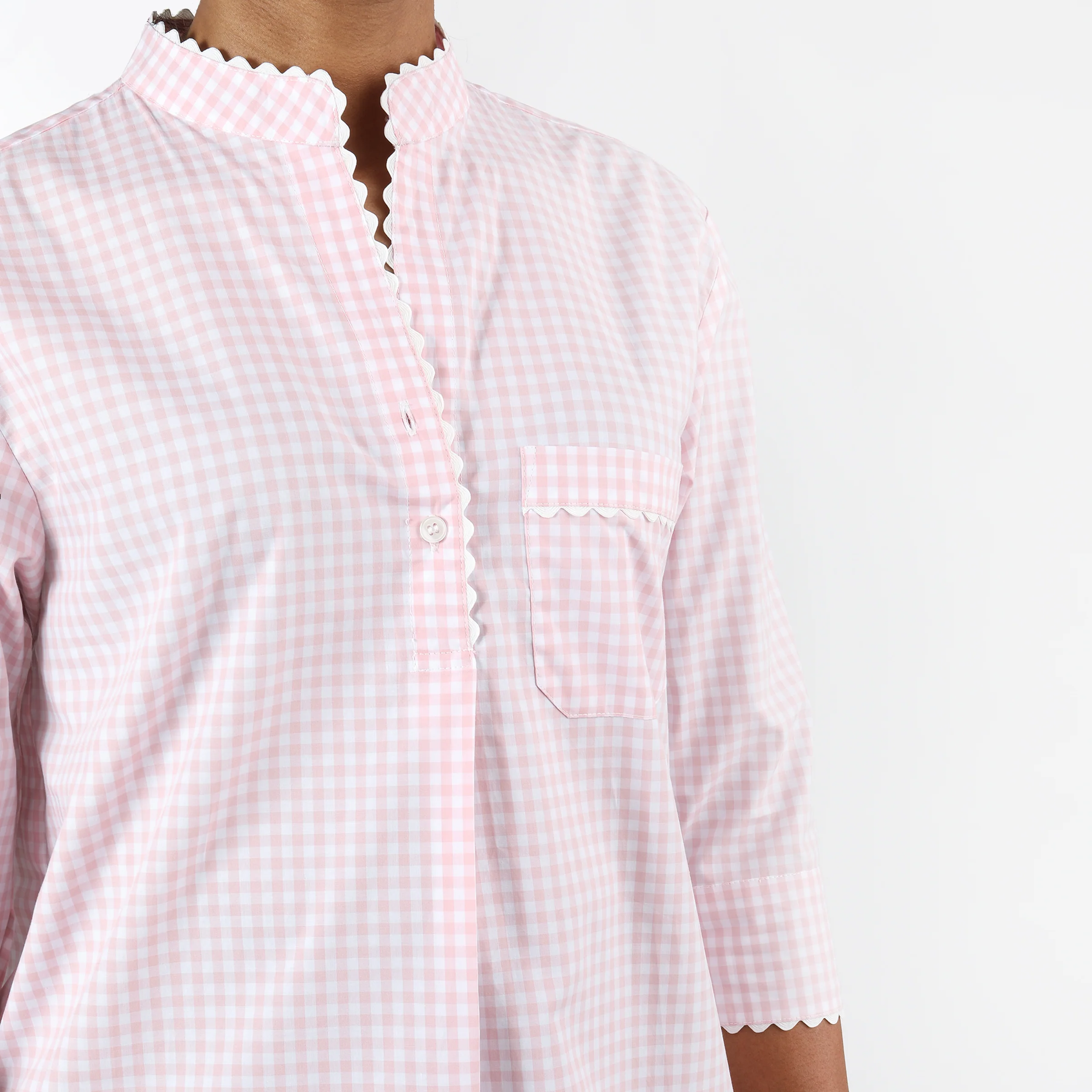 GINGHAM COTTON NIGHTSHIRT WITH RIC RAC TRIM - Image 7