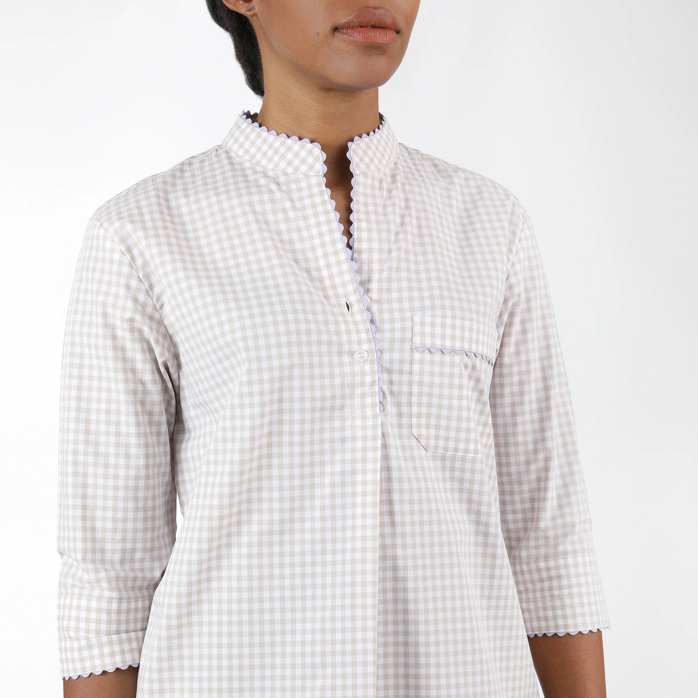 GINGHAM COTTON NIGHTSHIRT WITH RIC RAC TRIM - Image 8