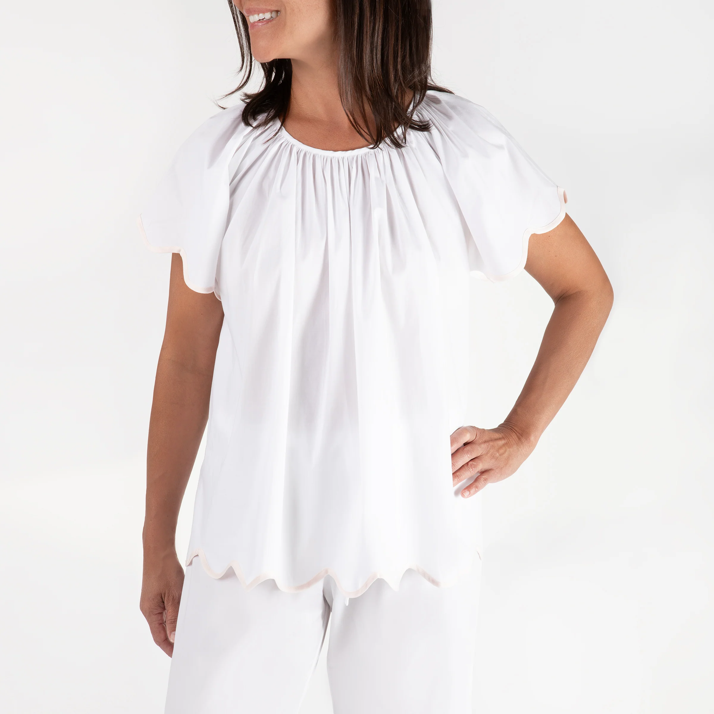 VANDY SCALLOPED TAPE TRIM COTTON SHORT SLEEVE PAJAMAS - Image 4
