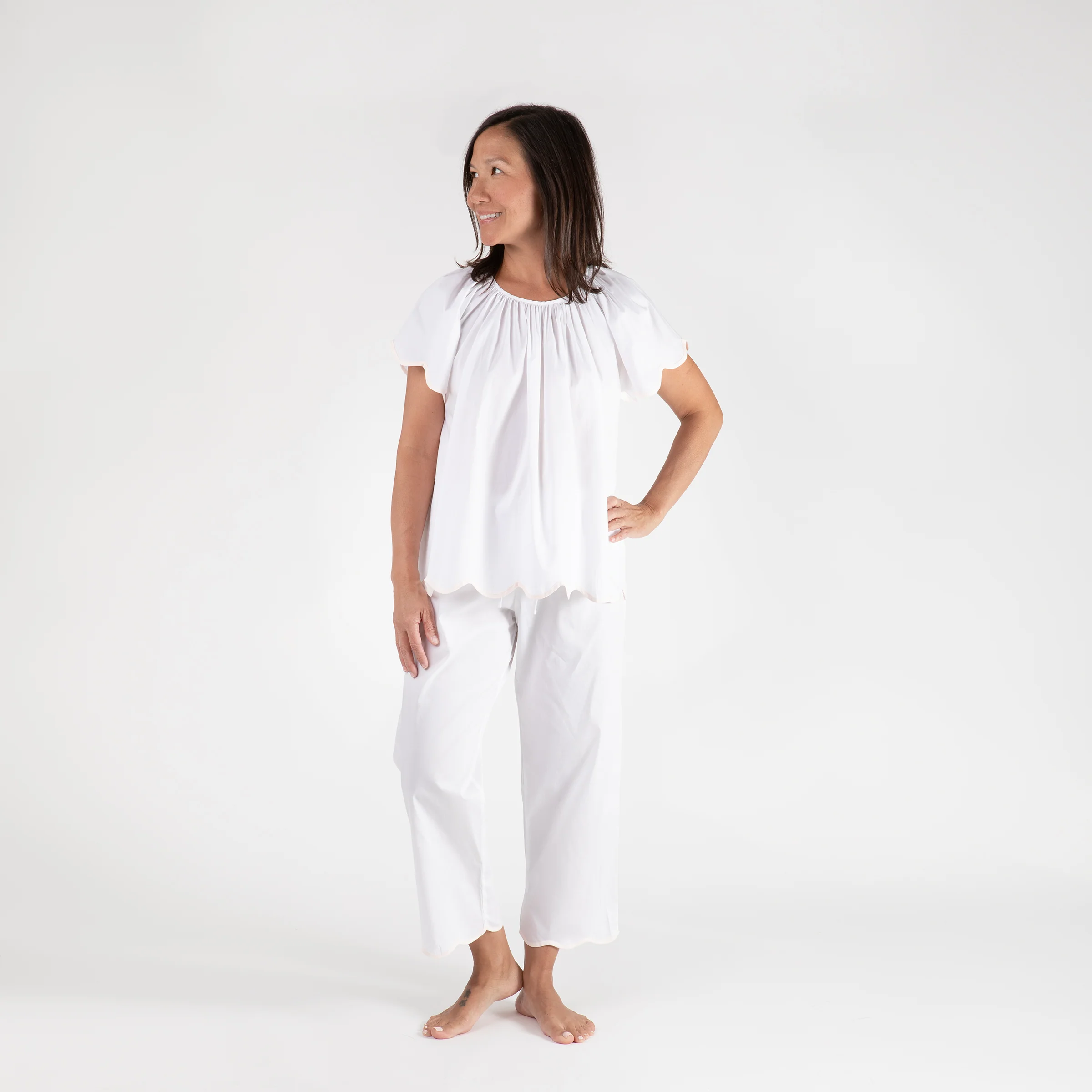 VANDY SCALLOPED TAPE TRIM COTTON SHORT SLEEVE PAJAMAS - Image 5