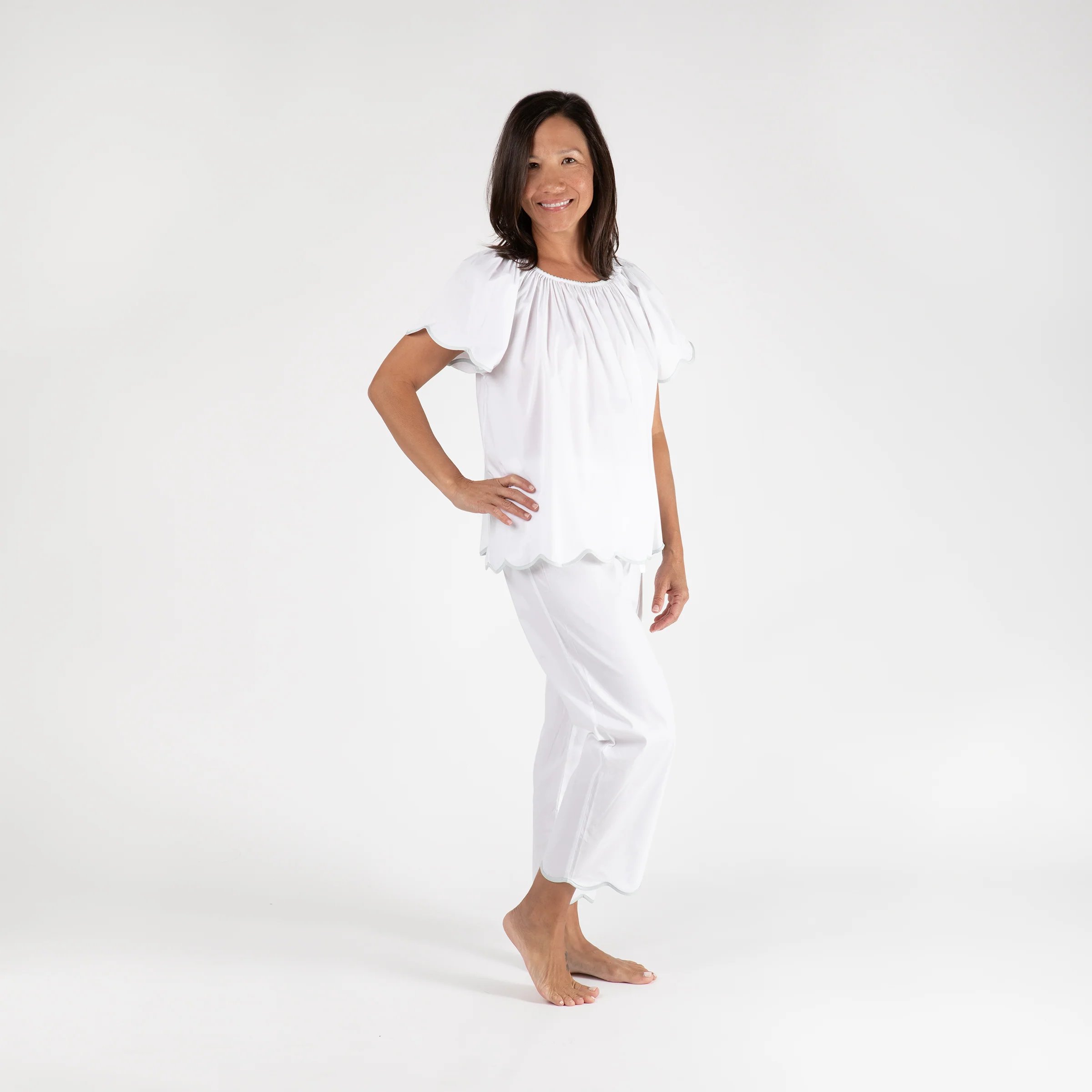 VANDY SCALLOPED TAPE TRIM COTTON SHORT SLEEVE PAJAMAS - Image 8